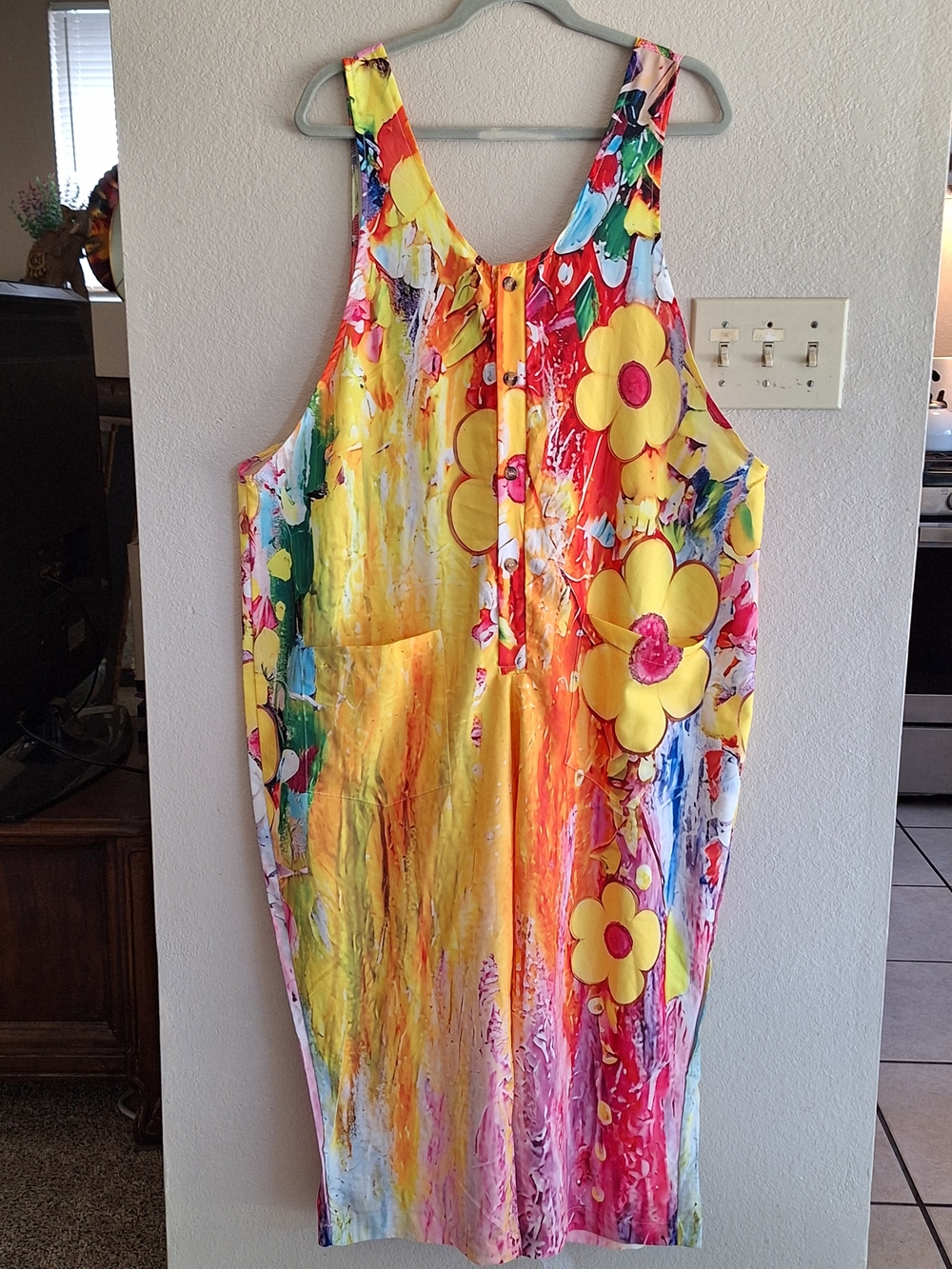 Plus Sz5x Bright Floral Paint-Splash Coulottes Yellow & Multicolor Adorable